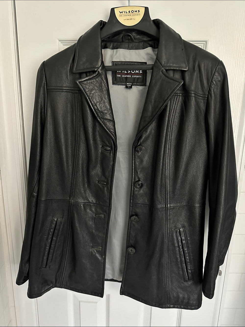 Wilson Black Leather Button-Front Pea Coat